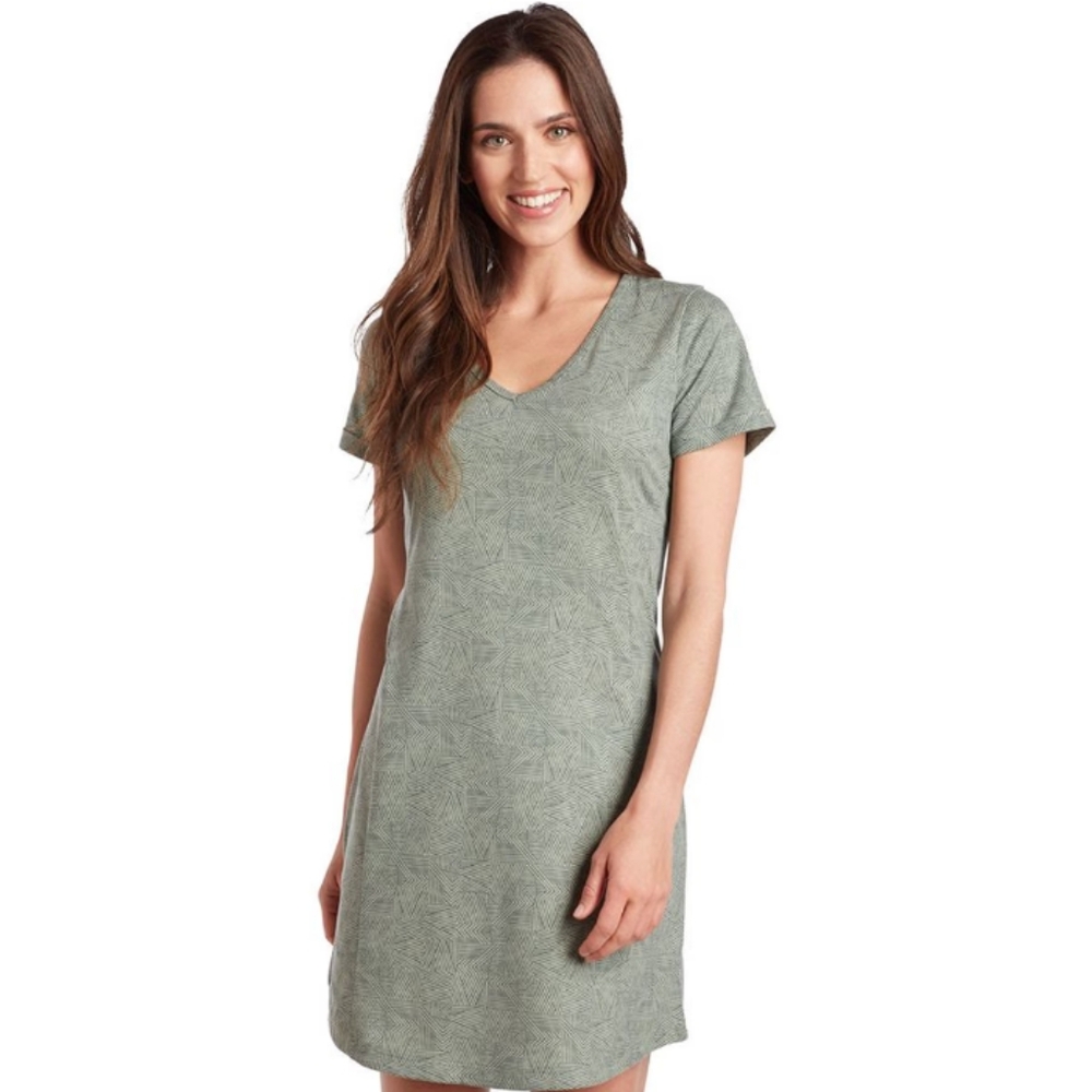 Kuhl Inara Green Dress Sz XL Rolled Short Sleeve Vneck Stash Pocket Soft Stretch